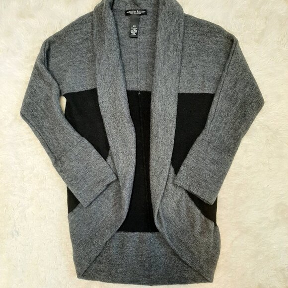 Marina Luna Women's Gray Black 100% Merino Wool Knit Cardigan Size S - Picture 2 of 7